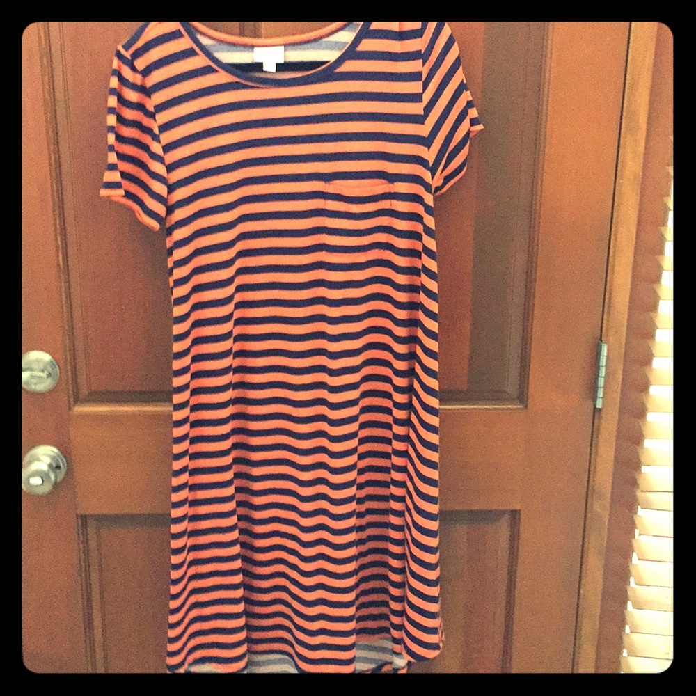Lularoe Carly dress coral & navy stripes size LG